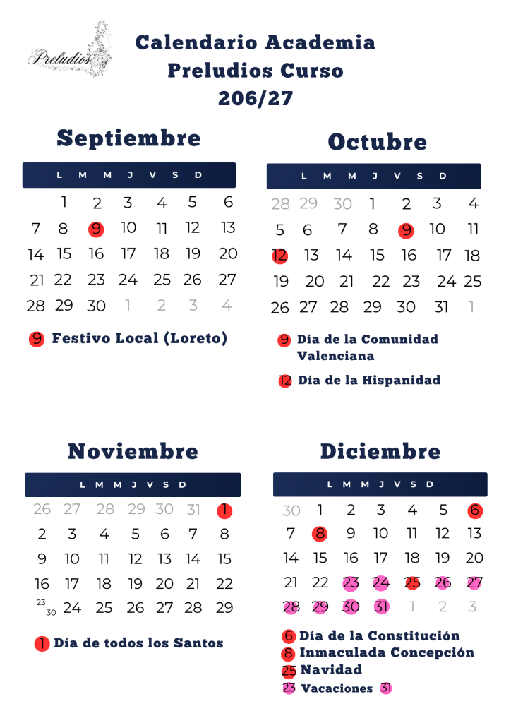 Calendario Preludios 2024 y 2025